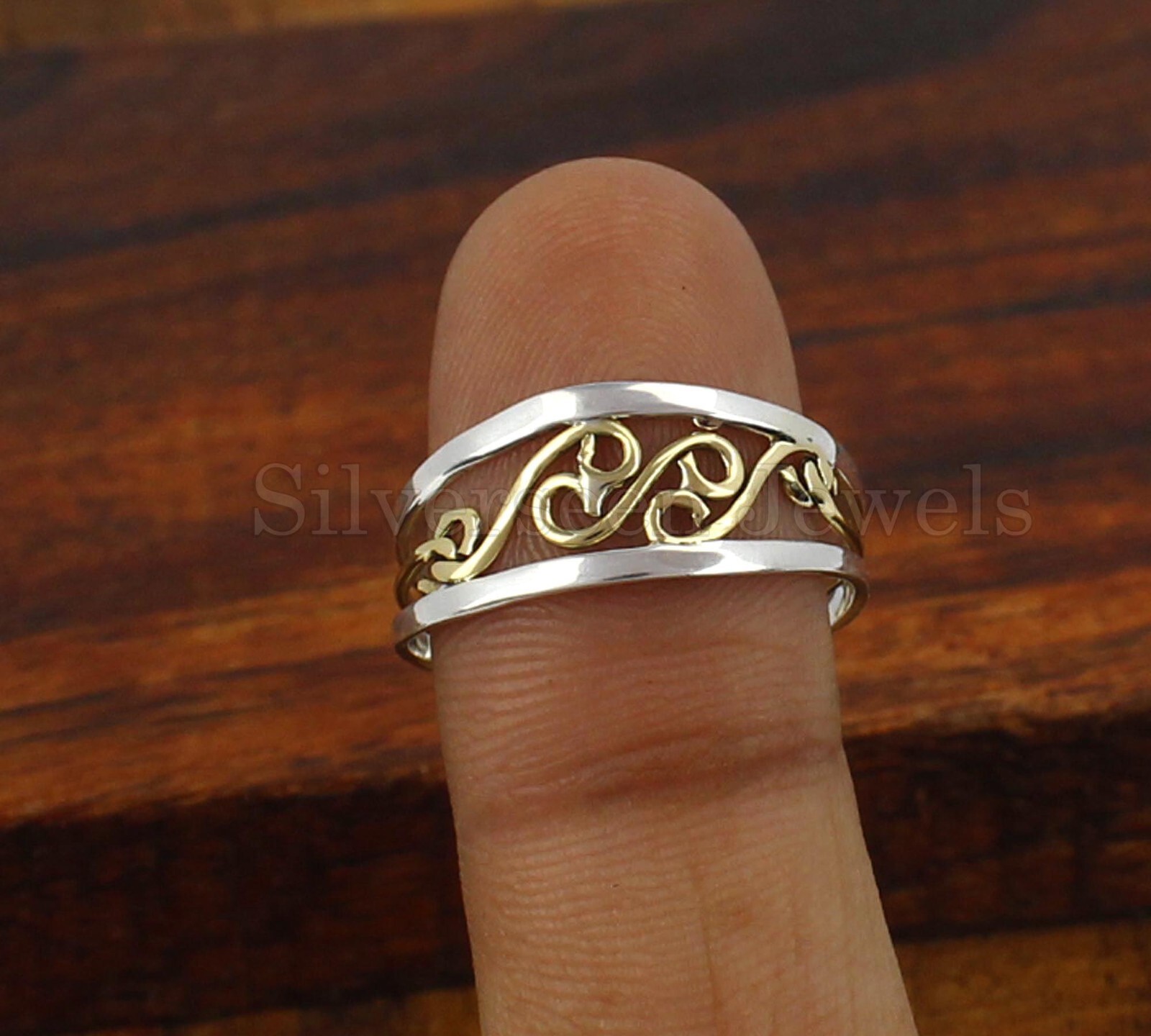 Filigree Ring gold & Silver Polished Tone On Silver Bright Day Hippiness Rings