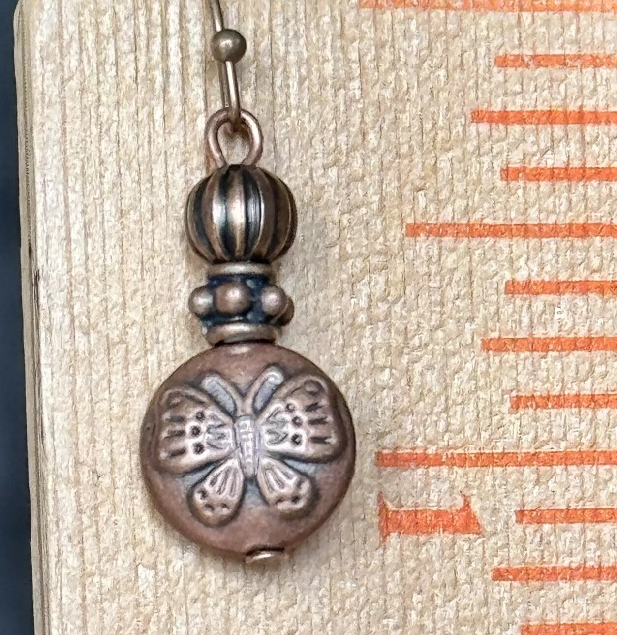 Little Etched Copper Butterfly Dangle Earrings. Boho Chic