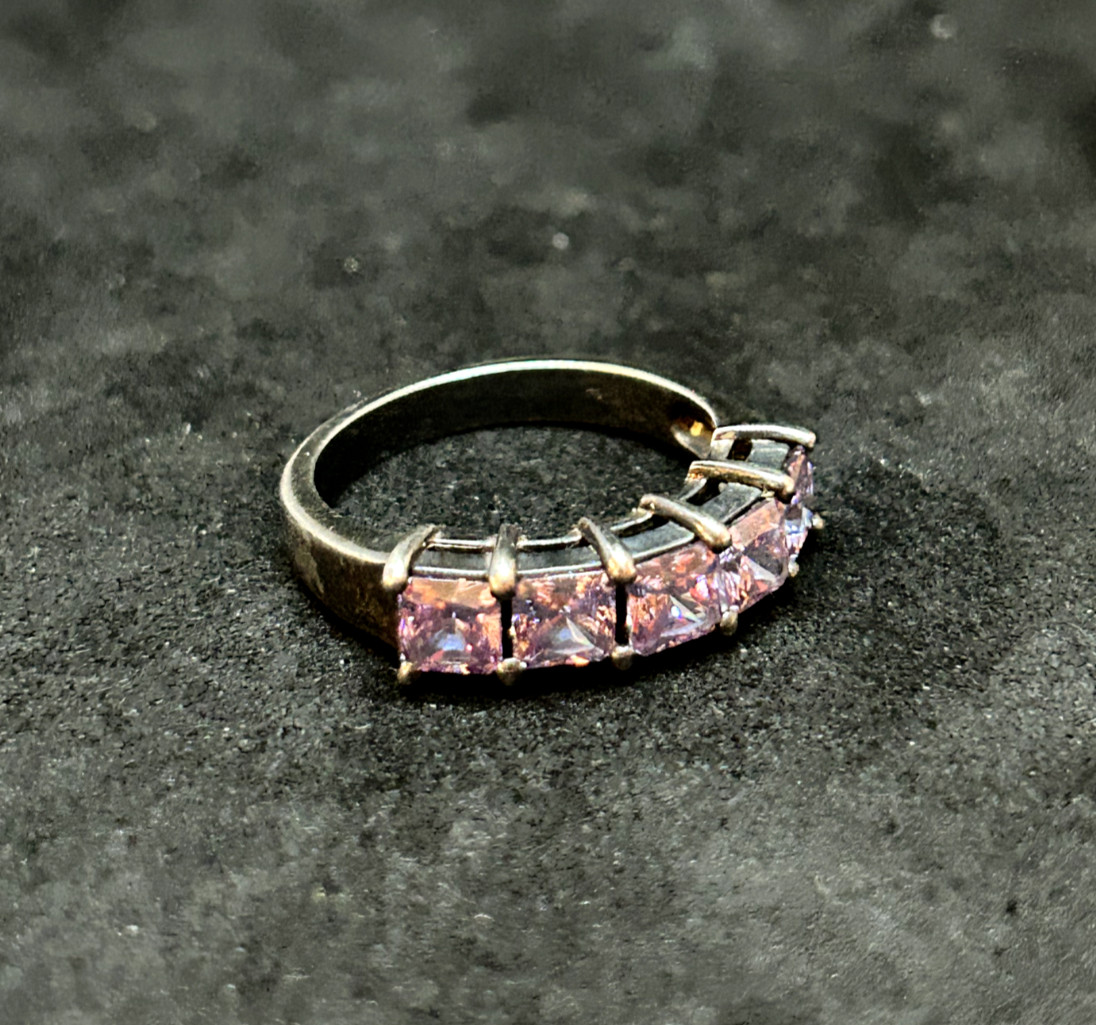 925 Sterling Tarnished Square Pink CZ Ring 5.5mm Sz 6 – 3.61g