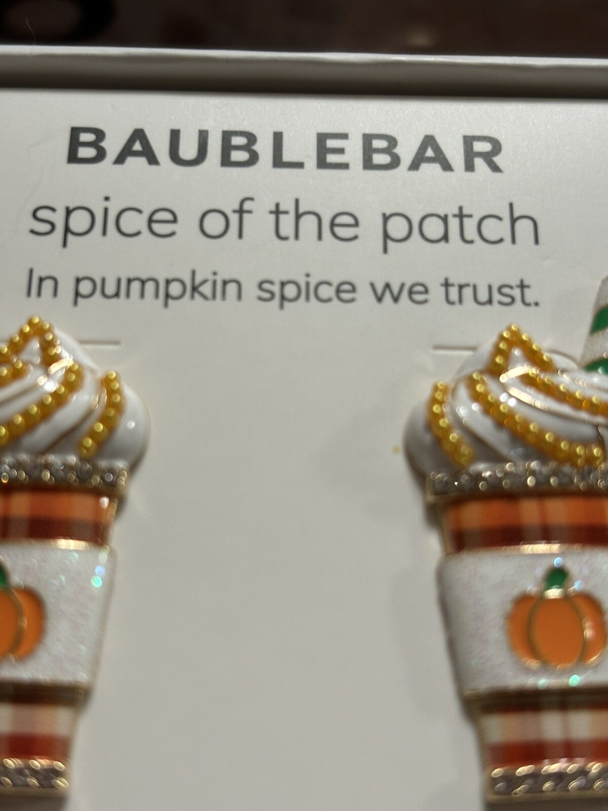 BaubleBar Pumpkin Spice Latte Earrings The Spice of The Patch Rhinestones Fall