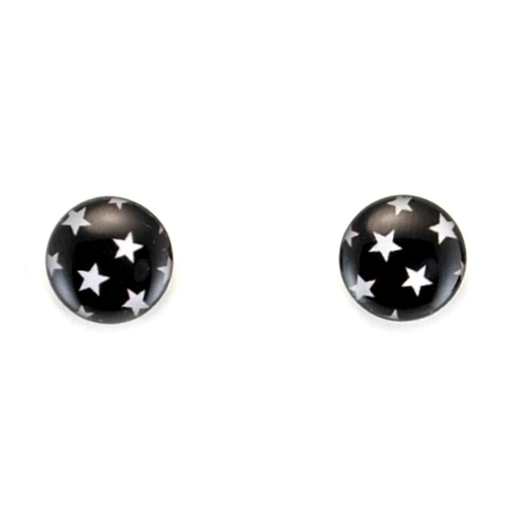 STAINLESS STEEL POST EARRINGS TINY STARS 10mm Black White Hipster Pair Icon Stud