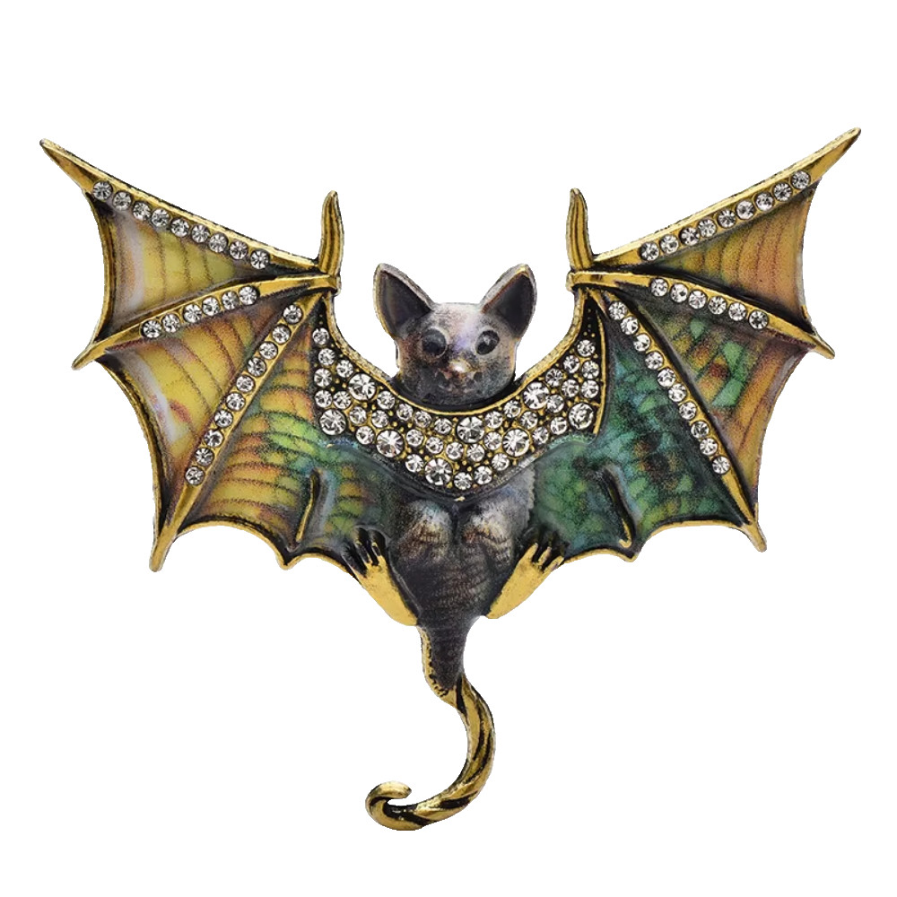Halloween Rhinestone Bat Brooch Sparkly Costume Pin Gothic Vampire Jewelry Gift