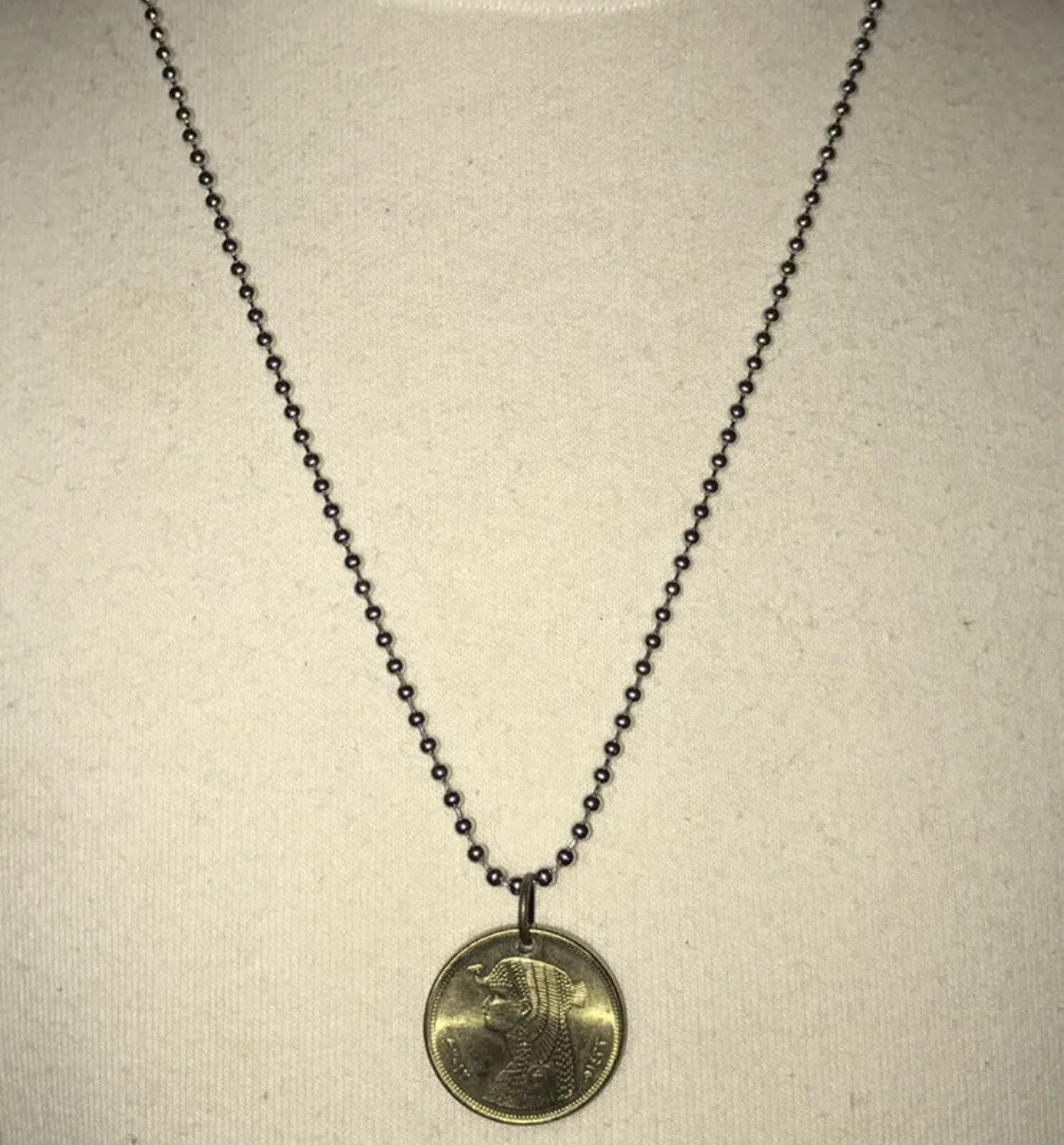 Real Circulated Polished Egypt 50 Piastre With Queen Cleopatra Coin Pendant. 🎁