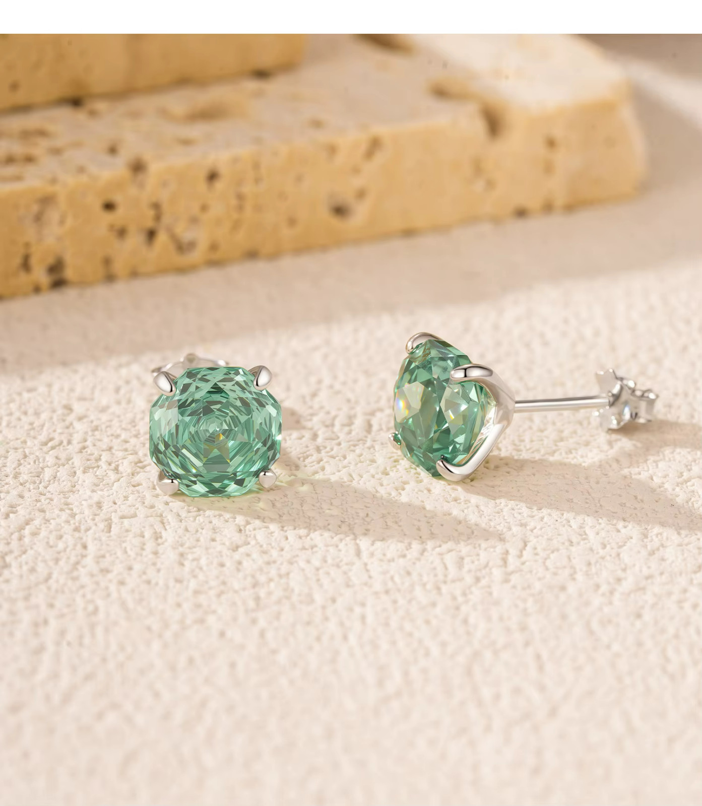 Sparkling Green Paraiba Octagon Studs 925 Silver 4-Prong Basket Setting 6mm