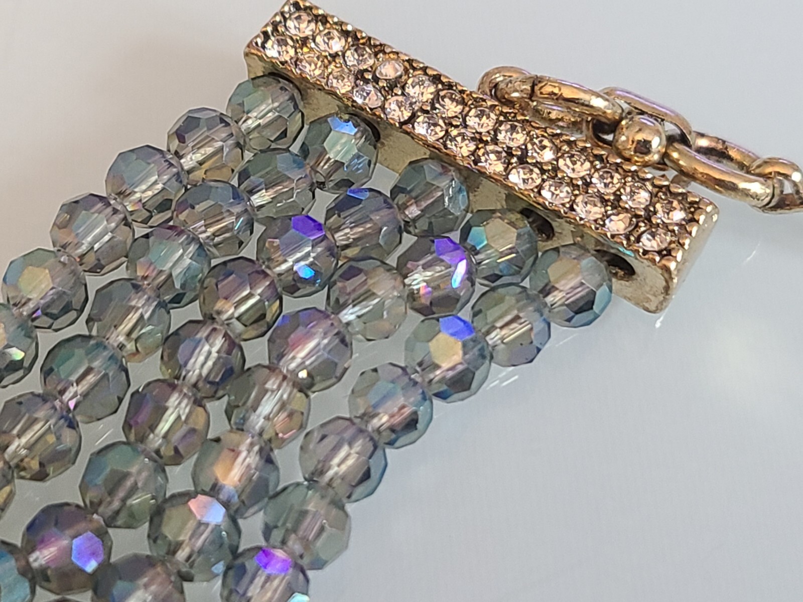 FAB DESIGNER UNSIGNED 5 STRAND CRYSTAL BIB AURORA BOREALIS BOW NECKLACE WOWSER