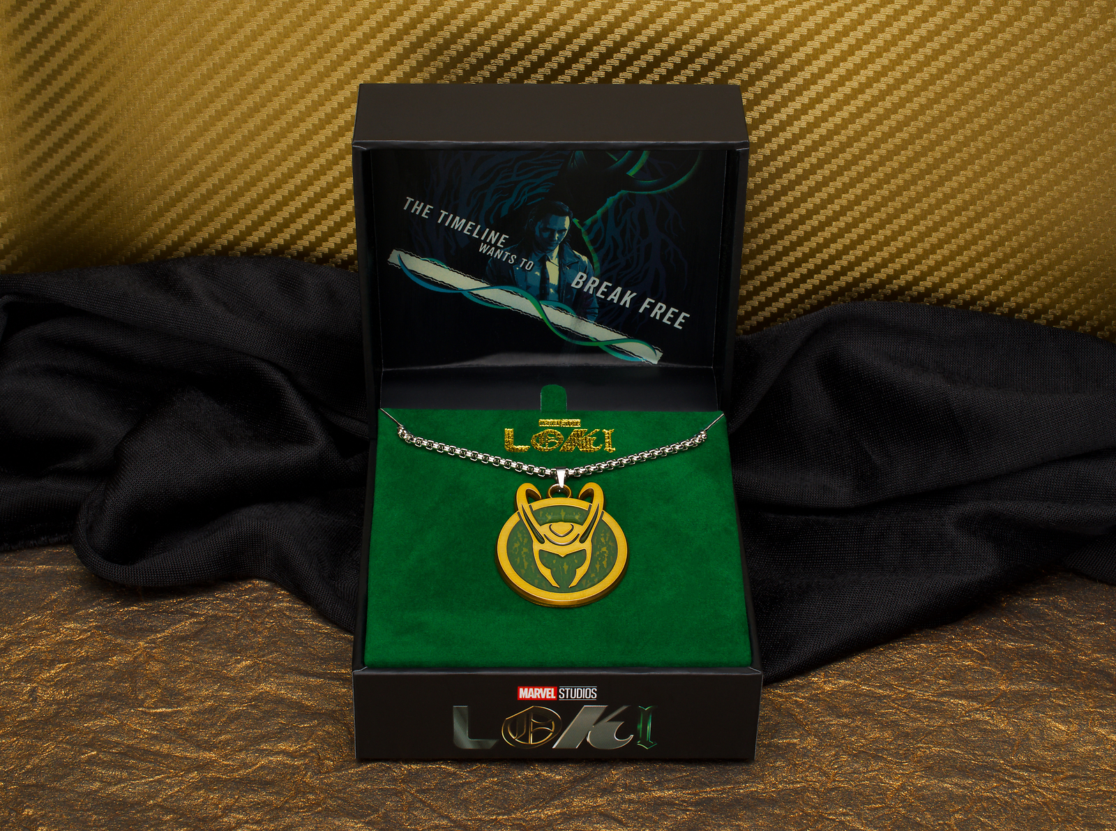 LOKI HELMET NECKLACE, Official Marvel Disney+ Men LOKI SYMBOL Pendant Necklace