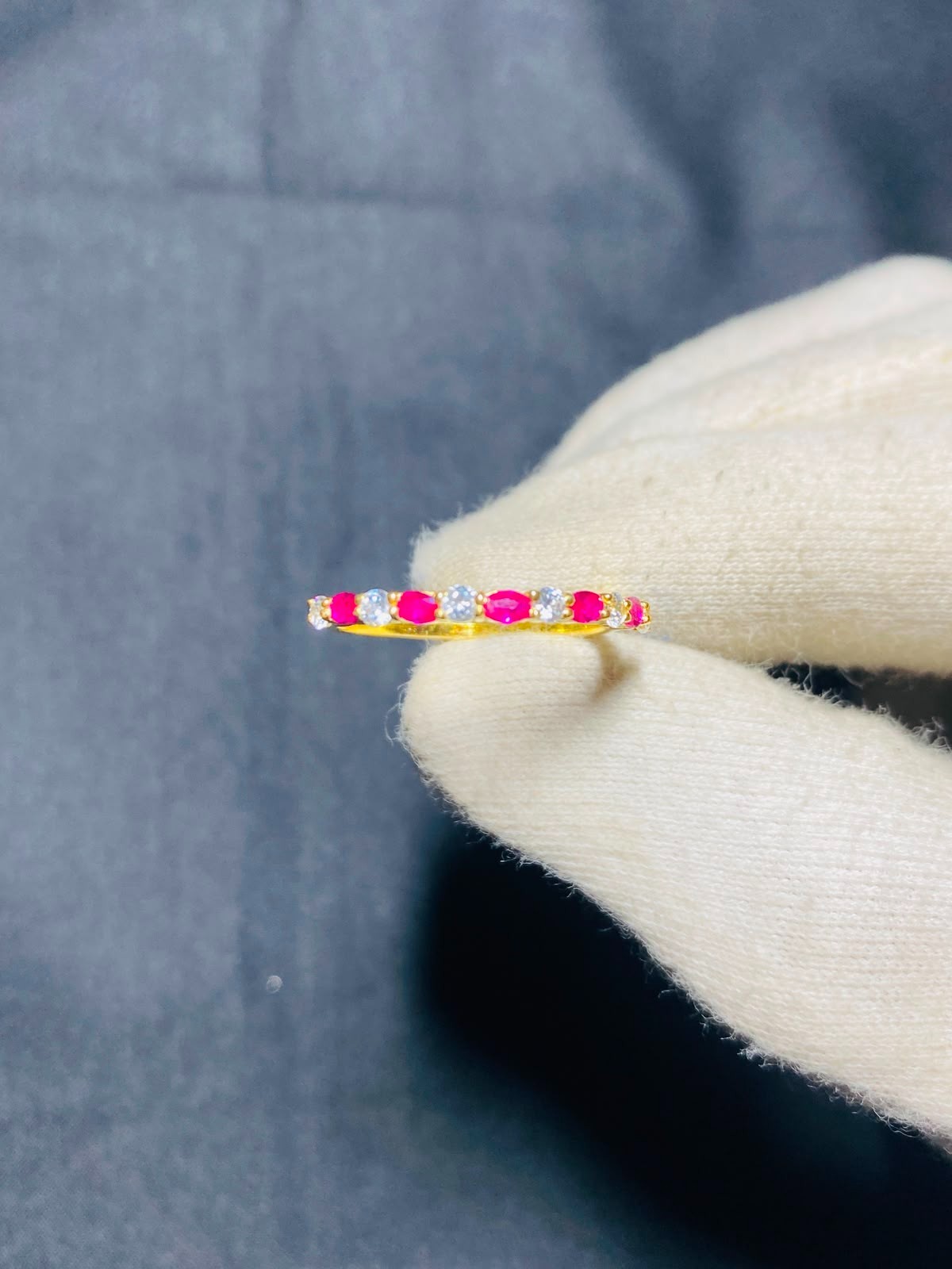 925 Sterling Silver Lab Ruby CZ Wedding Anniversary Ring Yellow Gold Plated Band