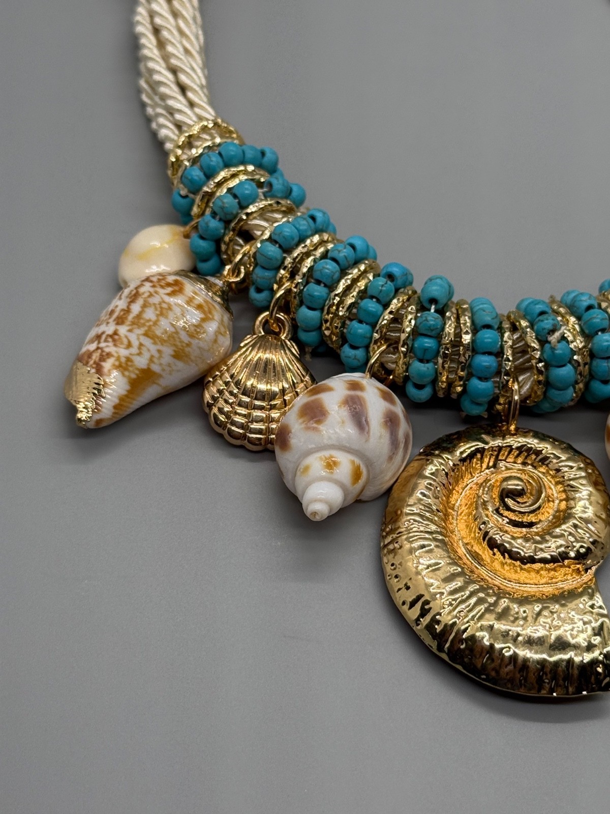 GARDENIA JEWELRY Seashell & Charm Necklace Turquoise Color Beads NWT