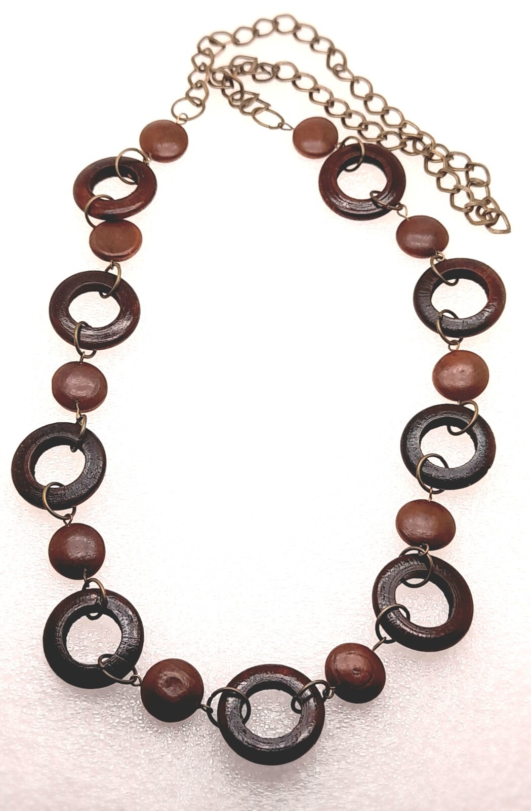 bohemian Style Dark brown wood ring & antique gold link fashion Long Necklace
