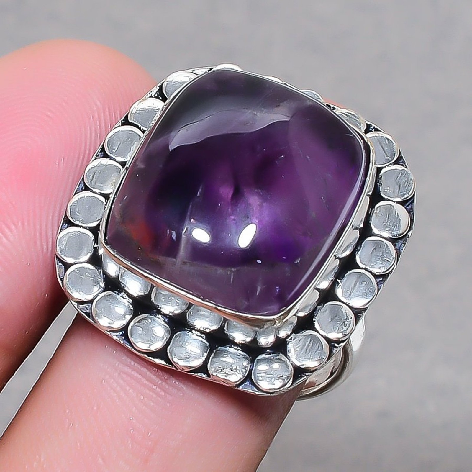 African Amethyst Gemstone Handmade Fashion Gift Adjustable Jewelry Ring SR 2370