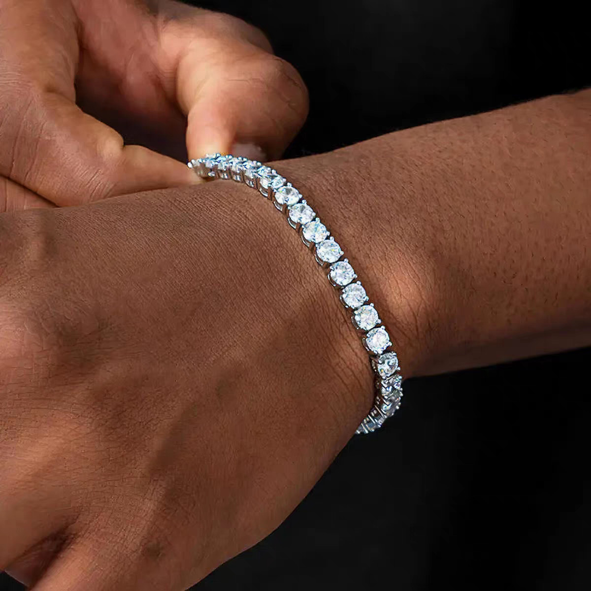 Luxury Sparkling Zircon Bracelet – Silvery Iced Unisex Jewelry – Detachable Exte
