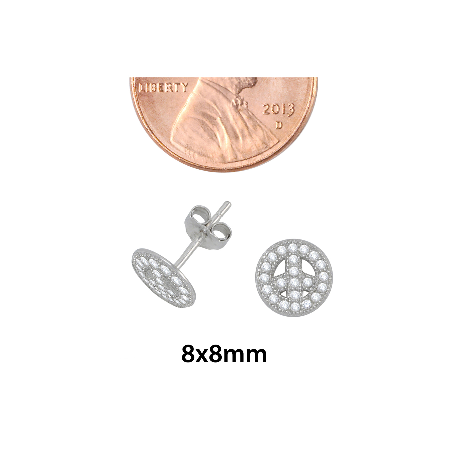 Sterling Silver Peace Sign Stud Earrings 8mm Tiny
