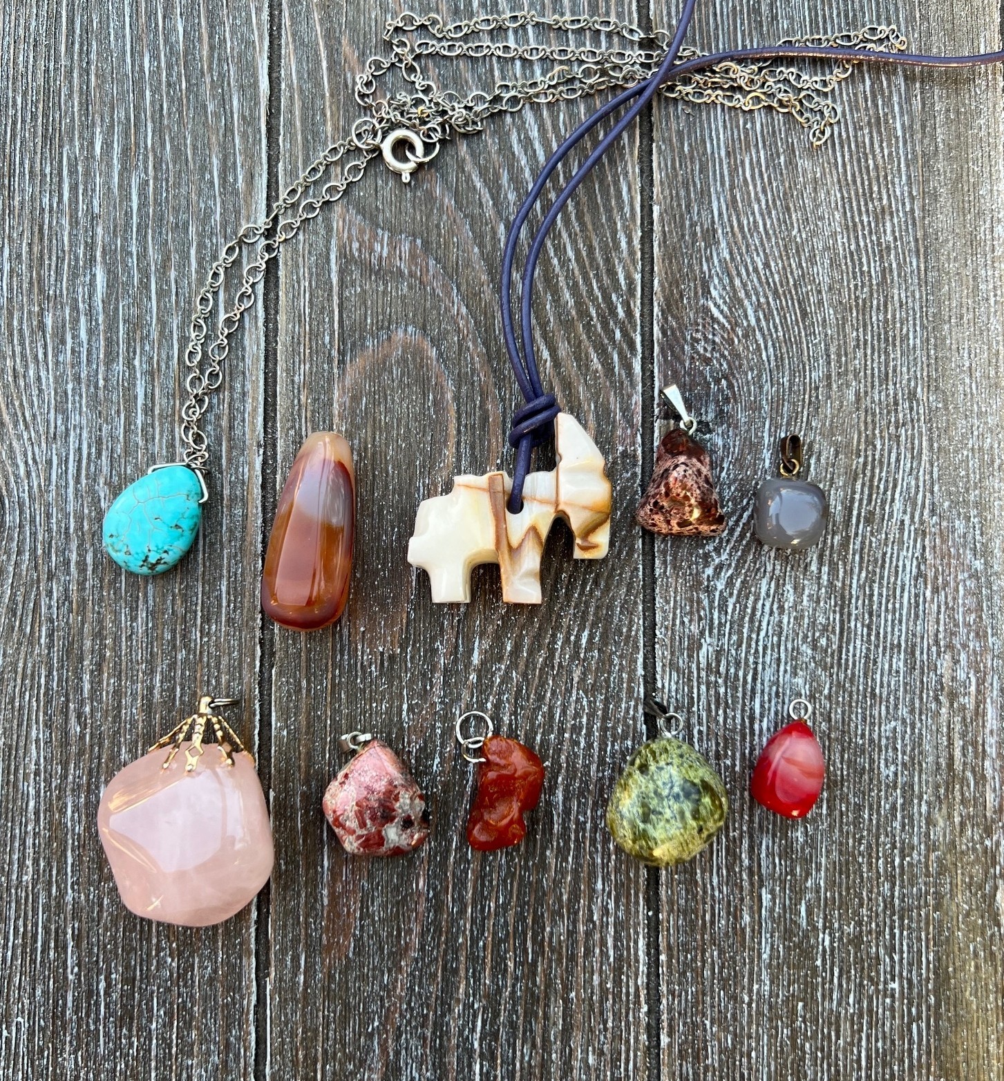 10 ASSORTED MULTI-COLOR NATURAL STONE PENDANT LOT