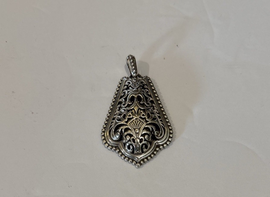 BRIGHTON SILVER Tone PENDANT With Small Crystal At Top 1 1/2” By 2”