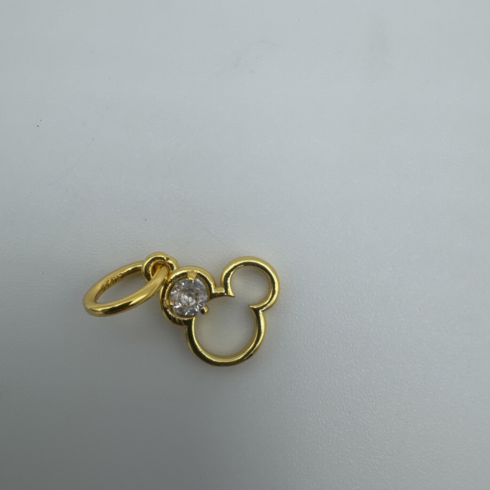 Mickey Mouse Gold Tone Dangle Charm W/ Cubic Zerconia Accent
