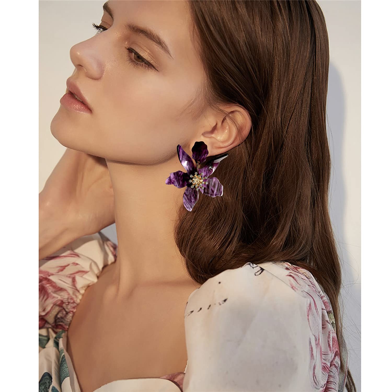ANDPAI Unique Bohemian Oversized Acrylic Resin Flower 2.4 inches, Purple