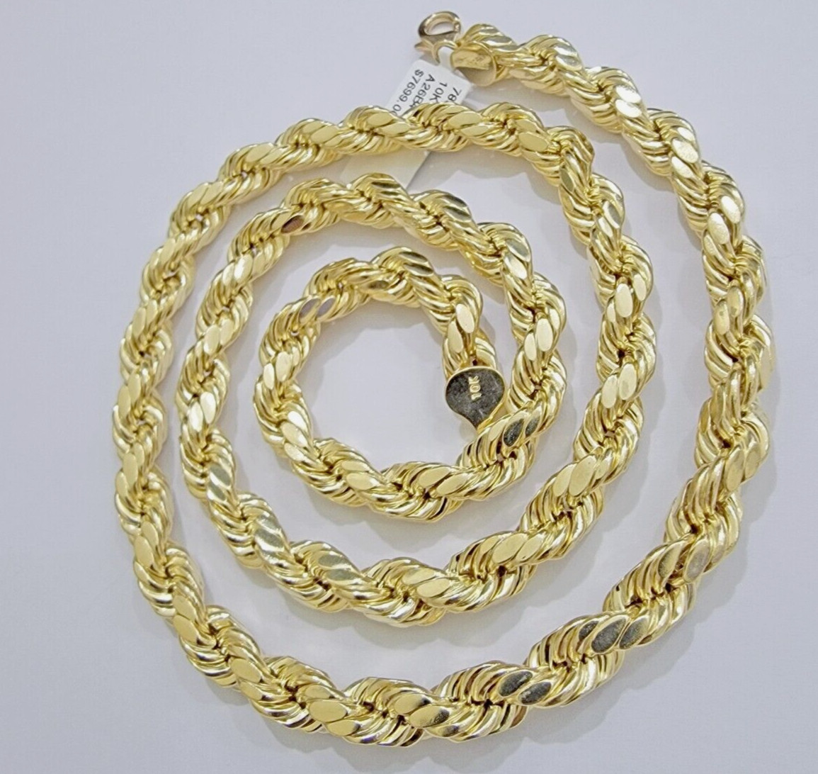 10k Yellow Gold Rope Chain Necklace 28 Inch 8mm Diamond Cuts Men’s REAL 10KT