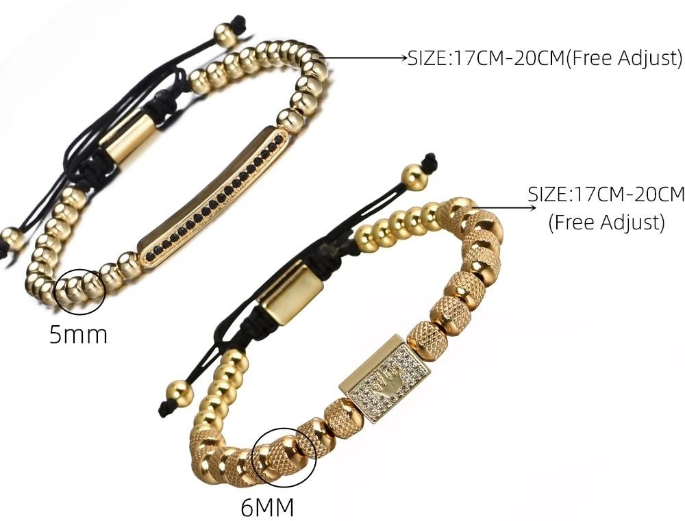 2pcs Luxury Crown Bracelet Set for Men Adjustable Beaded Fashion Jewelry Gift