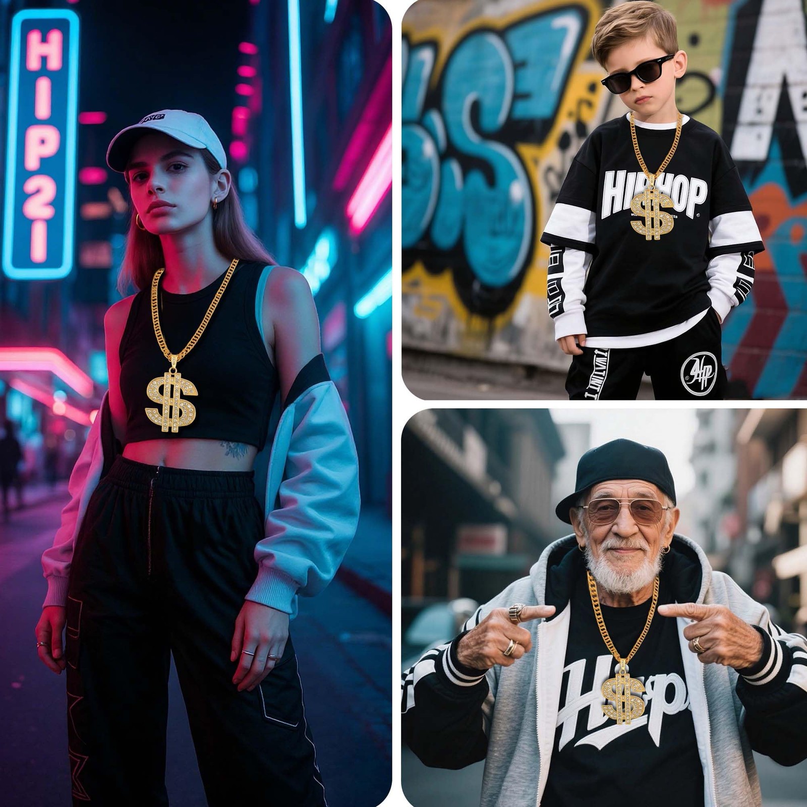 Money Chain Necklace Dollar Sign Chain Gold Dollar Sign Necklace Hip Hop Gold…
