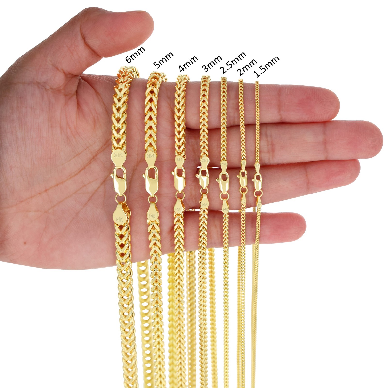 14k Yellow Gold 1.5mm-5mm Franco Box Bracelet Chain Men Women 7″ 7.5″ 8″ 8.5″ 9″