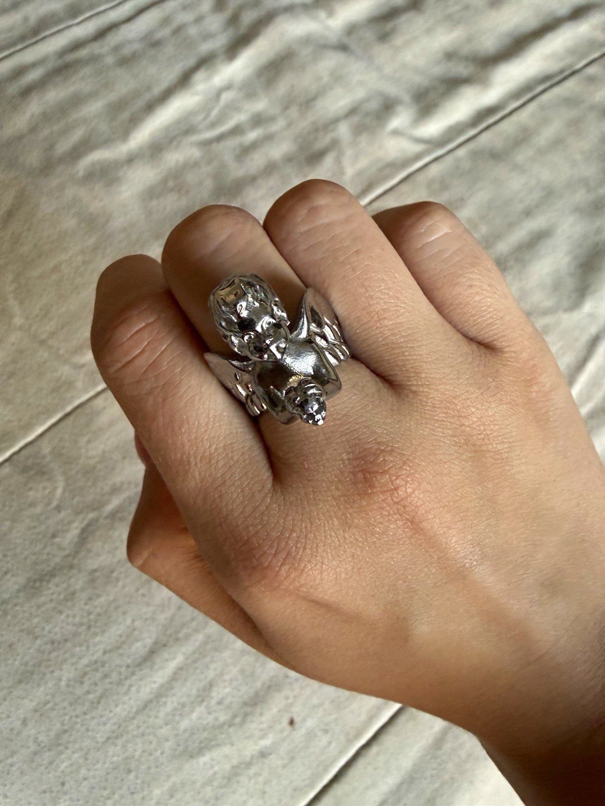 hard jewelry solid Stainless Steel Angel of Death Ring Size 7