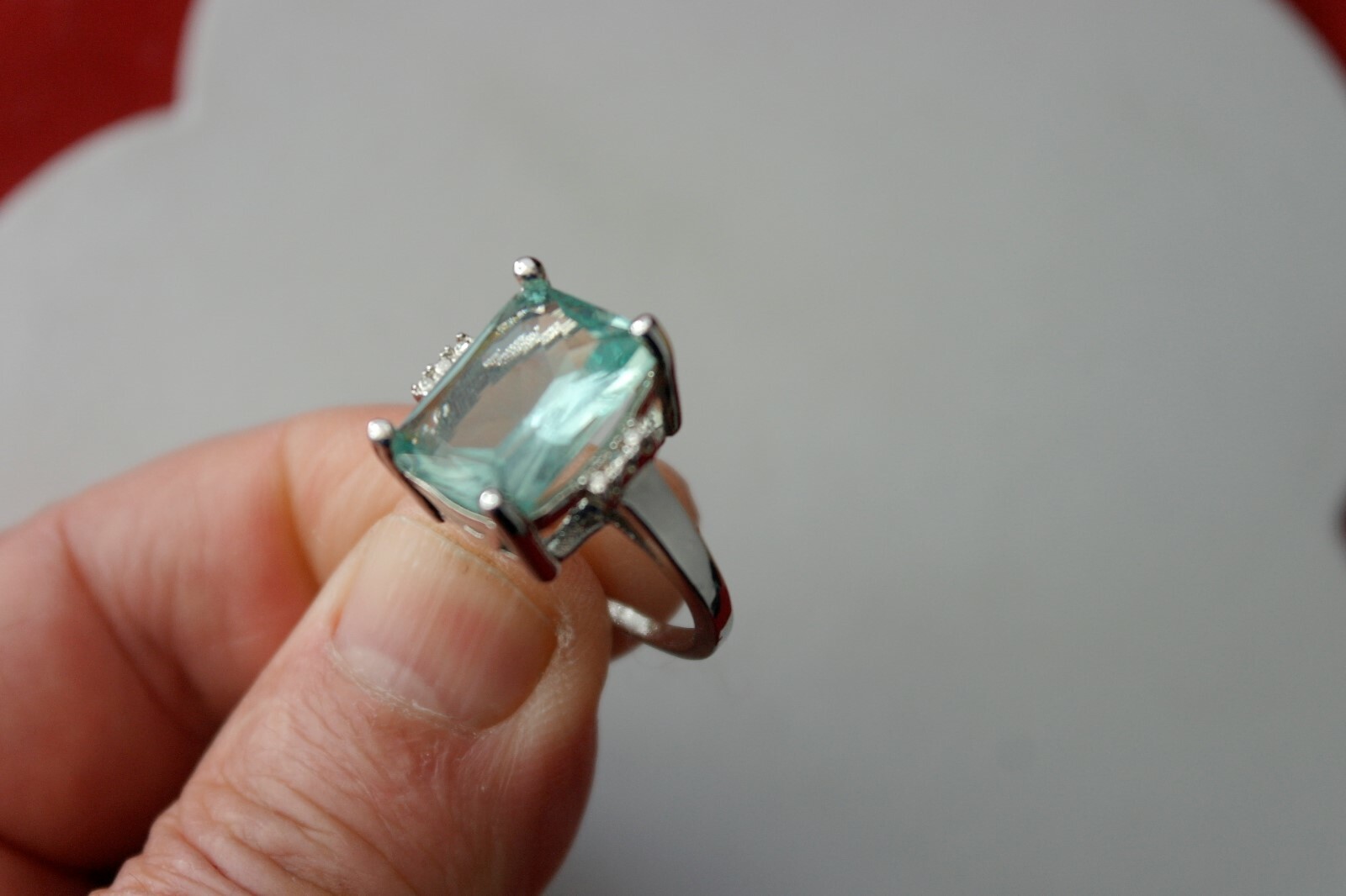 Beautiful 925 Filled Silver Ring With Aquamarine & Cz. 4 Gr.1.7X1.5 Cm. In Box