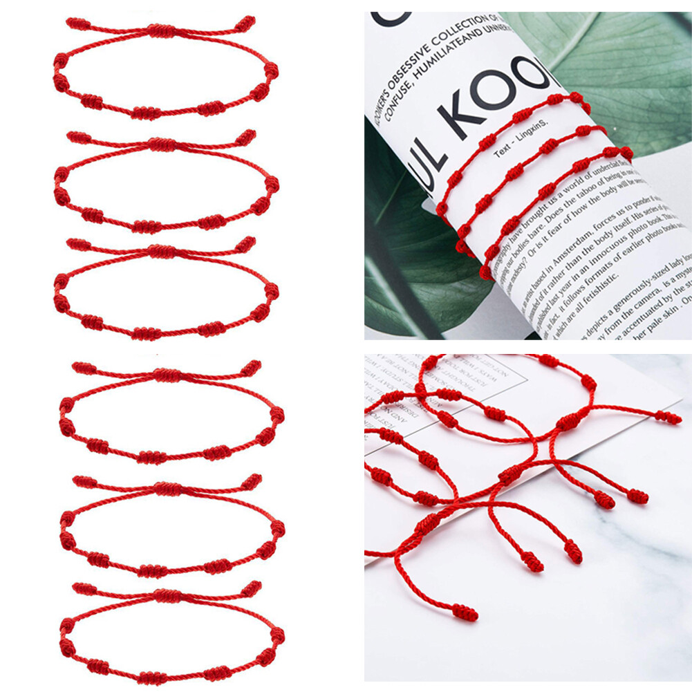 6PC Lucky Red String Bracelet Kabbalah Amulet 7 Knots Protection rope Man Women
