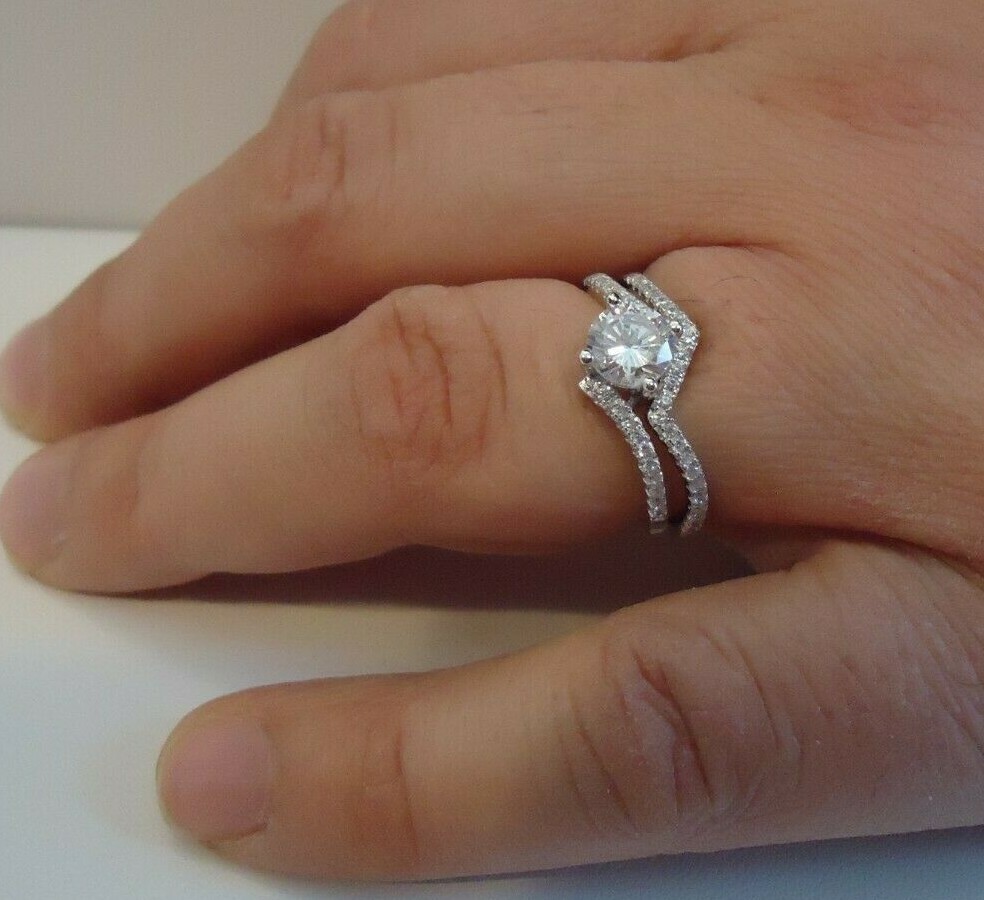 ZIG ZAG ENGAGEMENT RING SET W/ LAB STONE / 925 STERLING SILVER / SZ 5,6,7,8,9