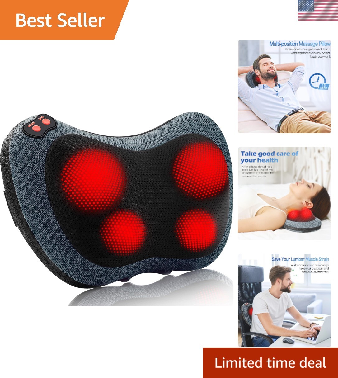 Shiatsu Heated Back & Neck Massager Pillow for Ultimate Pain Relief – Cyan Blue