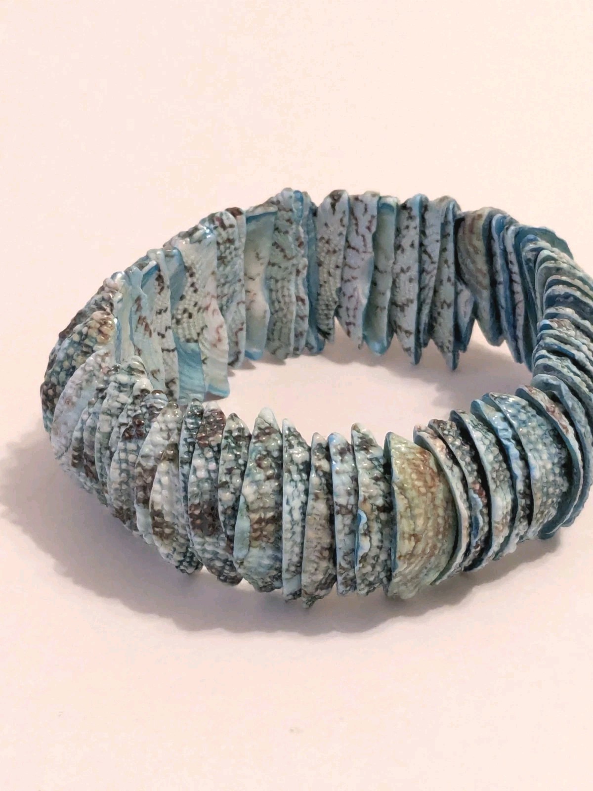 Unique Shell Blue Snake Skin Pattern Stretchy Bracelet. Size 6-7 In. BOHO/Beach.