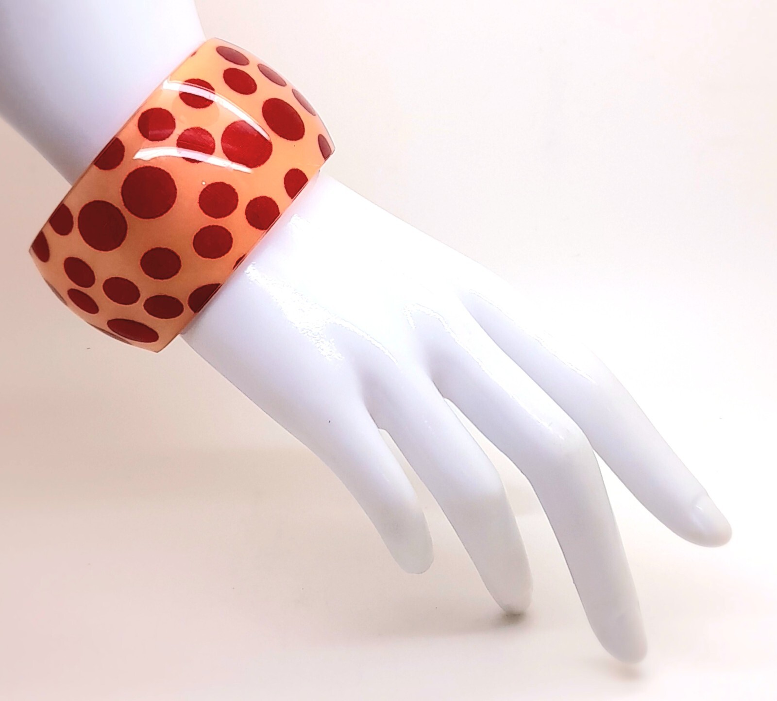 B001 Chunky wide 1.5 inch red polka dot print plastic bangle fashion bracelet