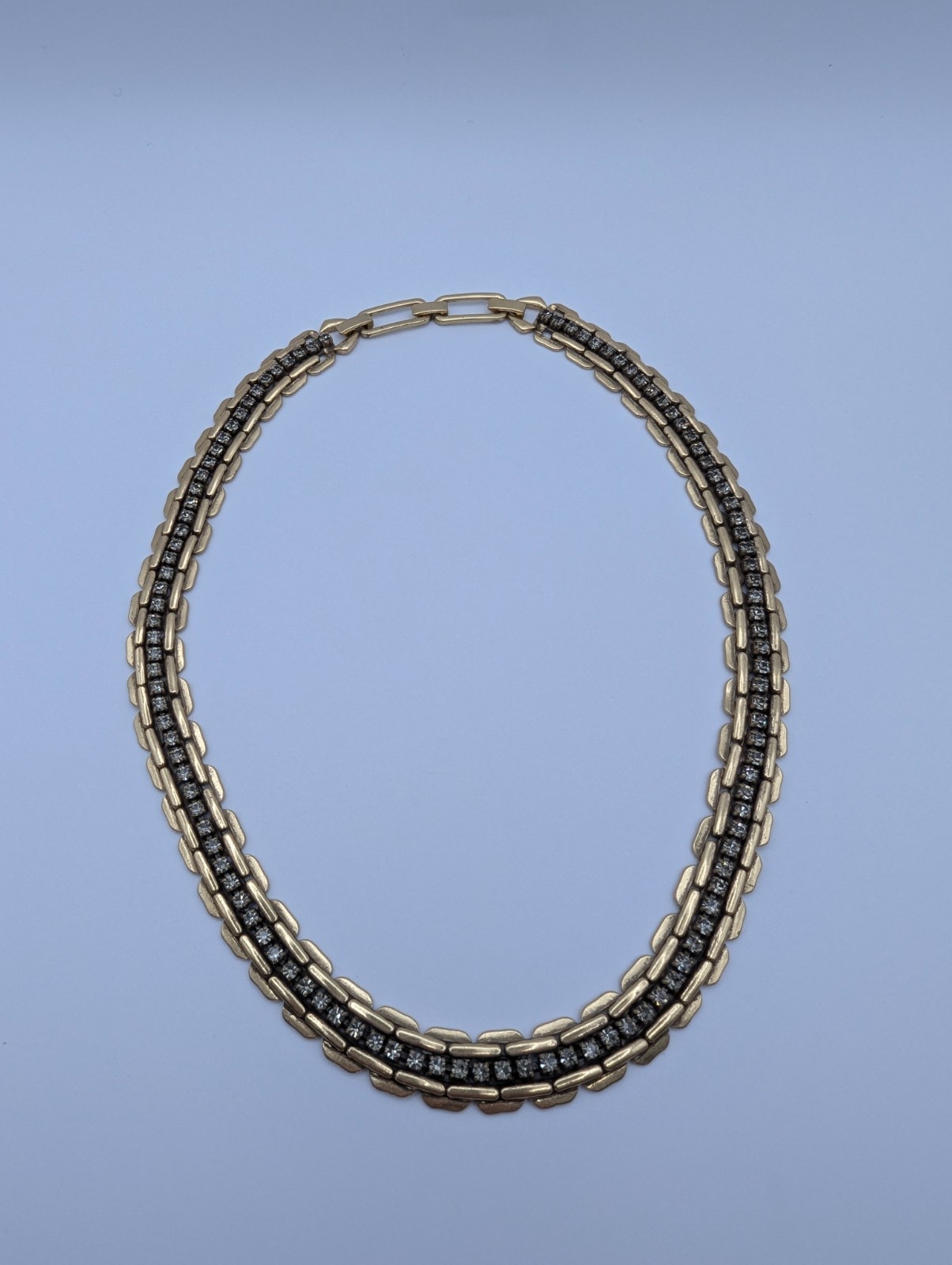 Stella & Dot Gold Tone Chain Necklace Clear Rhinestones 20 Inch Statement Jewelr