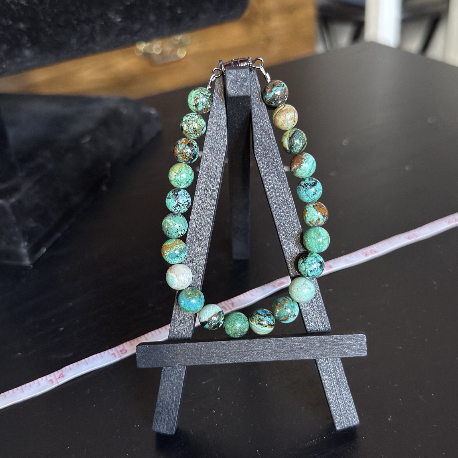 Chrysocolla Natural Gemstone Bead Bracelet | Smooth Round 8mm