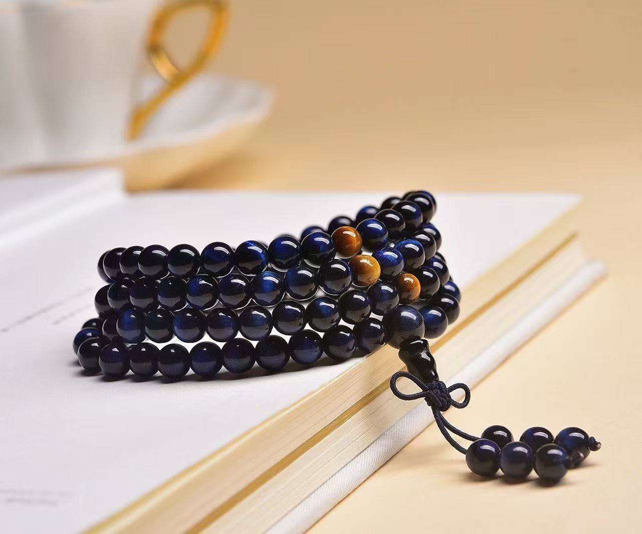 Natural blue Tiger’s Eye Gems 108 Round Beads Bracelet 6mm AAAAA