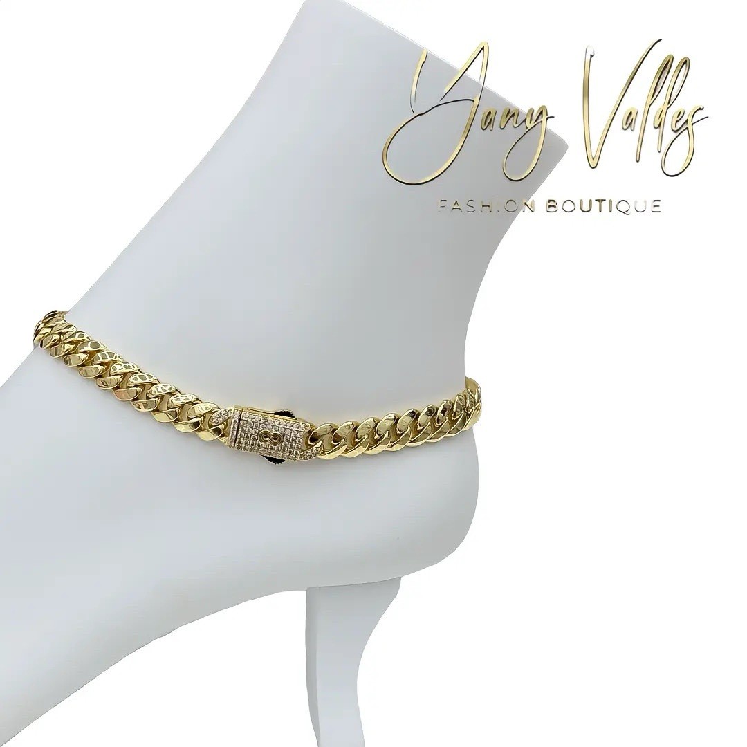 Gold Filled Monaco Anklet 10” 8mm Bold Cuban Link Shine