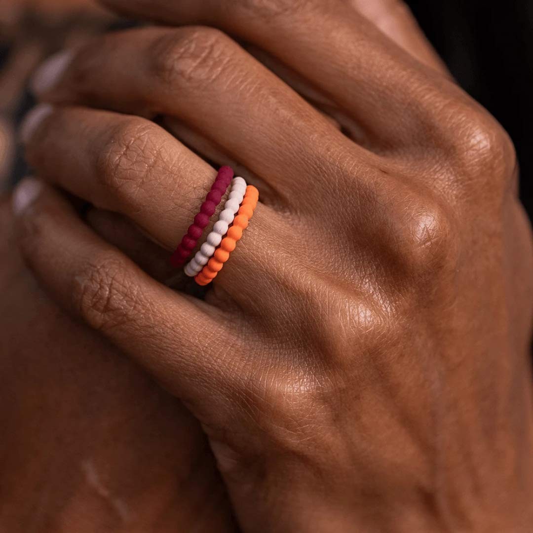 Stackable Beaded Silicone Wedding Ring – Hypoallergenic Unisex Layered Weddin…