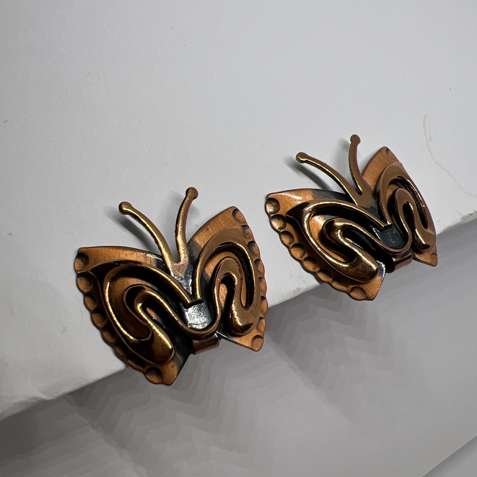 Signed Renoir Copper Butterfly Insect Clip On Clip-on Earrings Handcrafted