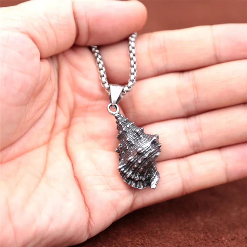 Conch Shell Necklace Jewelry Vintage-Silvery Sea Life Pendant