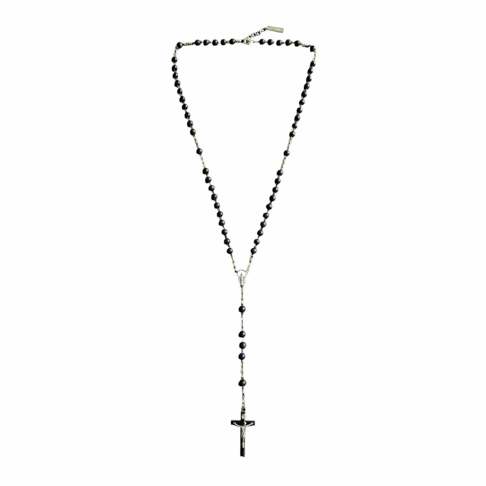 Dolce & Gabbana Black Bead Rosary Alloy Cross Necklace