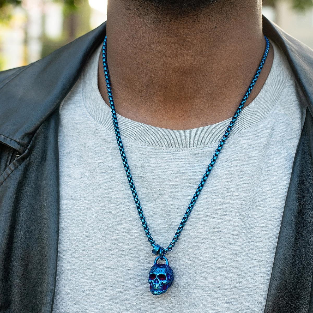Crucible Men’s Antiqued & Polished Stainless Steel Small 21MM Necklace BLUE