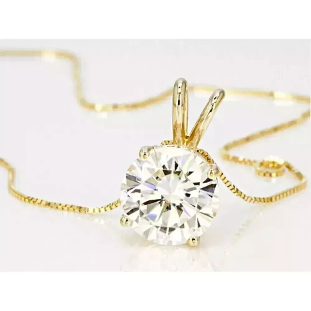 3Ct Round-Cut Lab Created 14k Yellow Gold Plated 925 Solitaire Pendant