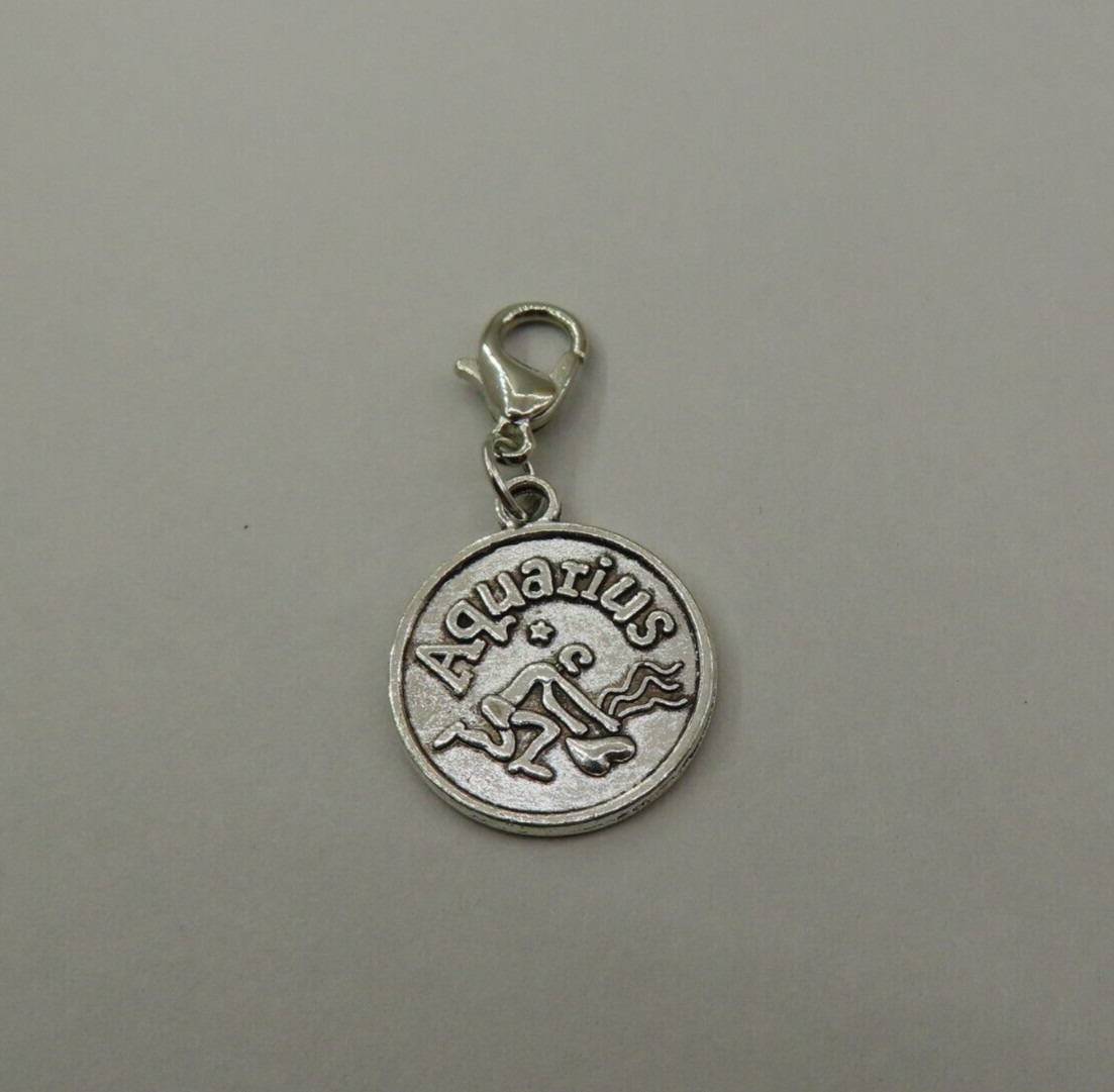 AQUARIUS Zodiac Sign Charm Zipper Pull Keychain Add On Clip Silver Tone