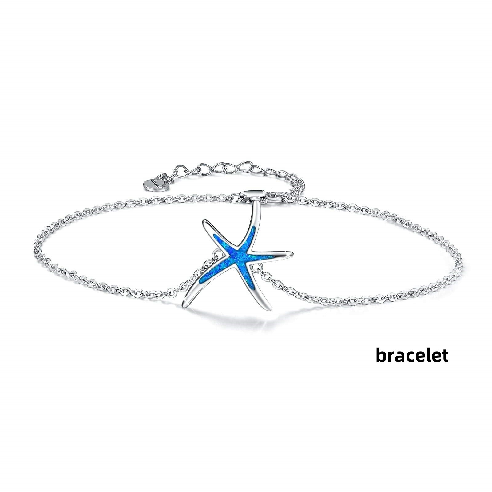 Blue Opal Starfish Bracelet 925 Sterling Sliver Jewelry For Women Girls