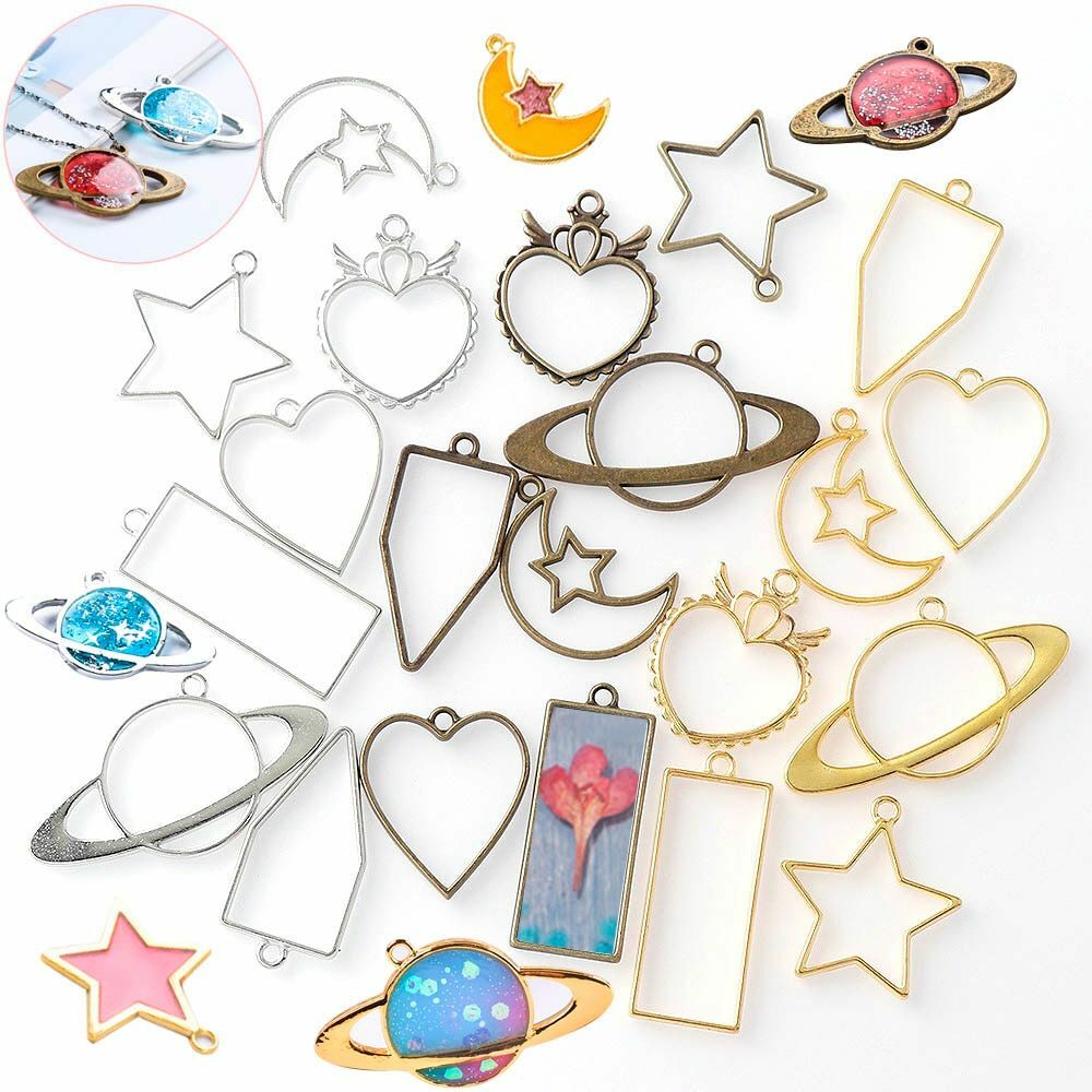 Planets Pentagram DIY Epoxy Resin Hollow Moons Metal Frame Resin Jewelry Making