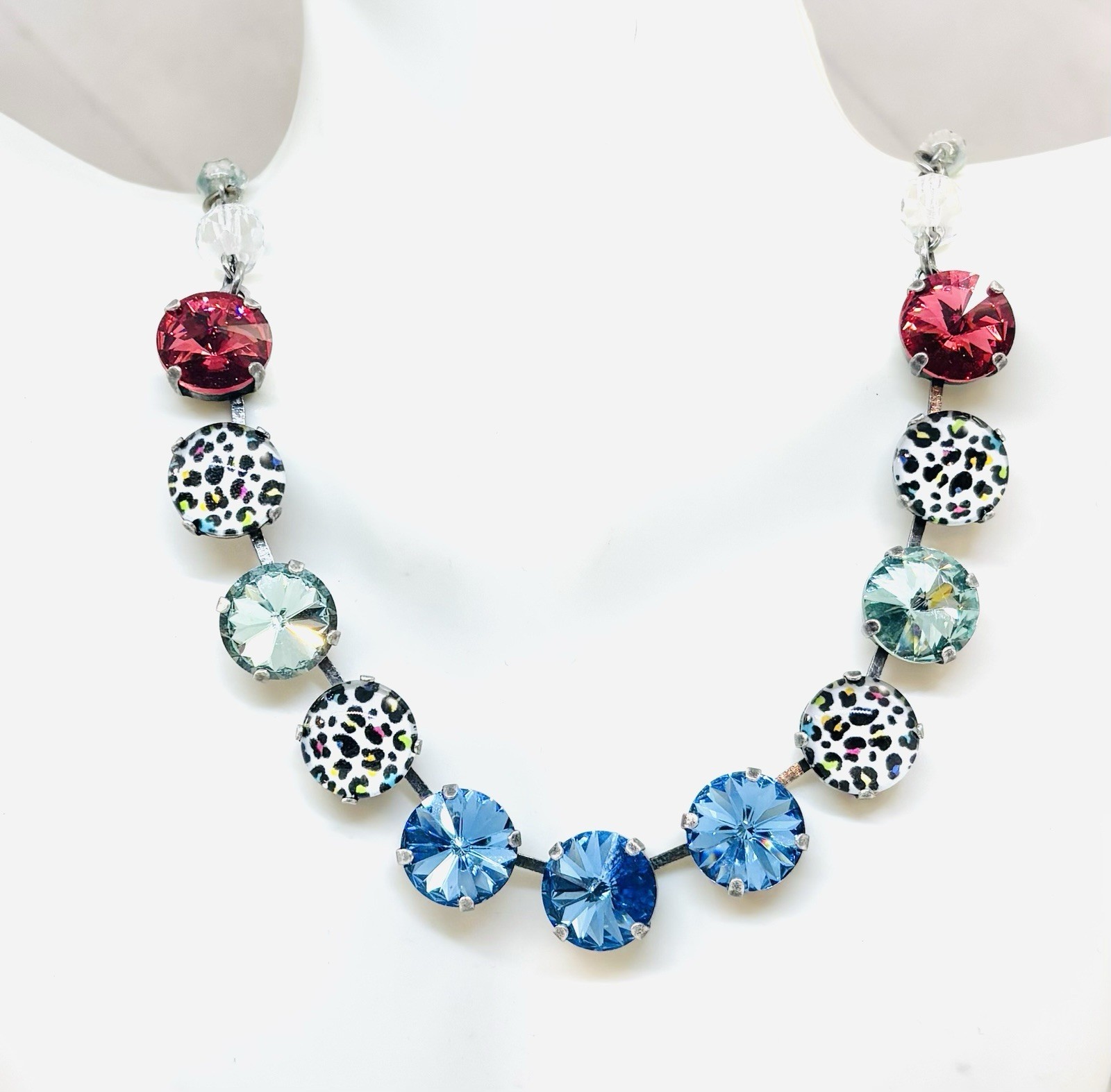 Antique Silver Rainbow Leopard Cup Chain Statement Necklace