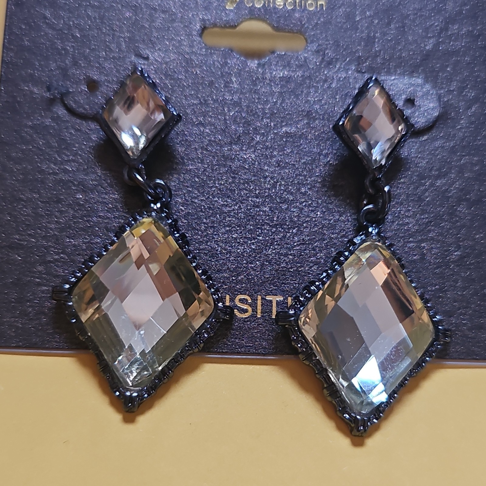 Hope Collection Crystal Dangle Earrings Butterfly Closure Clear/Black HE528