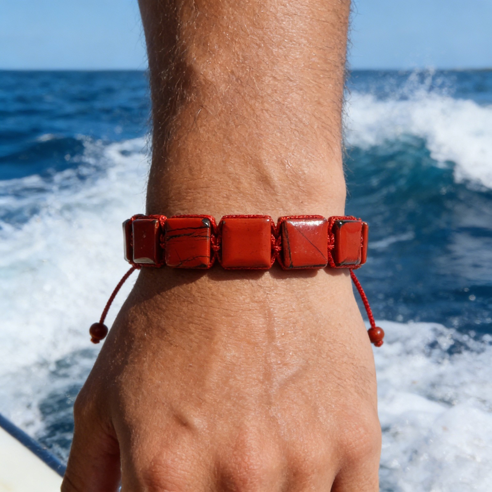Natural Red Jasper Men Beaded Bracelet Red Crystal 10mm Square Beads Jewelry