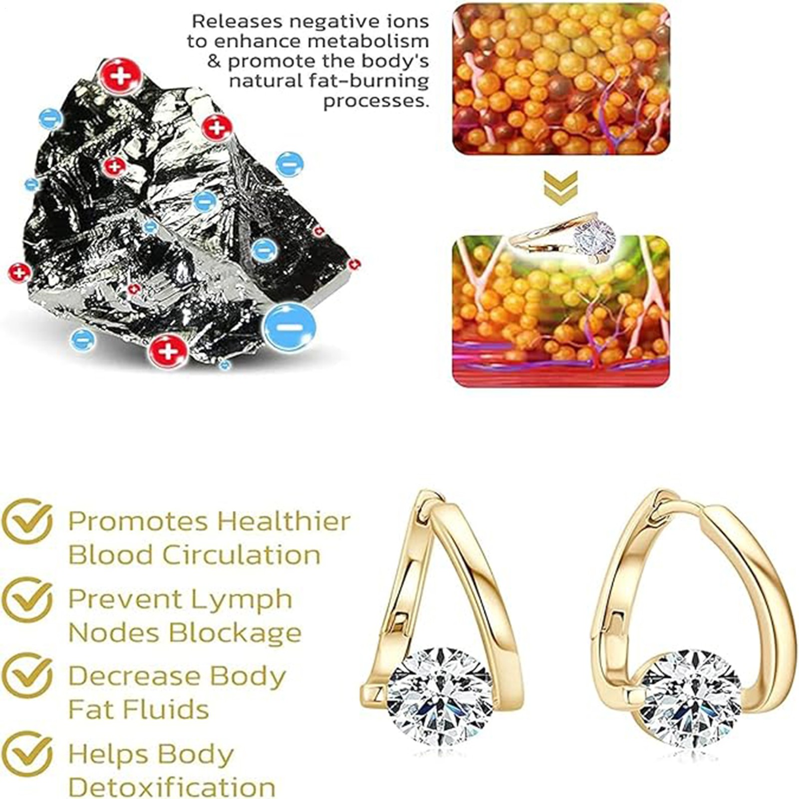 2Pairs Women Lymphvity Magnet Therapy Germanium Earrings Lymphatic Drainage