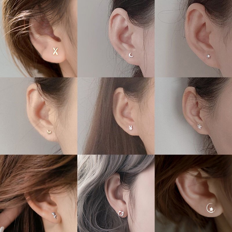 925 Silver Cute Rabbit Star Moon Heart Ear Stud Earrings Women Party Jewelry New