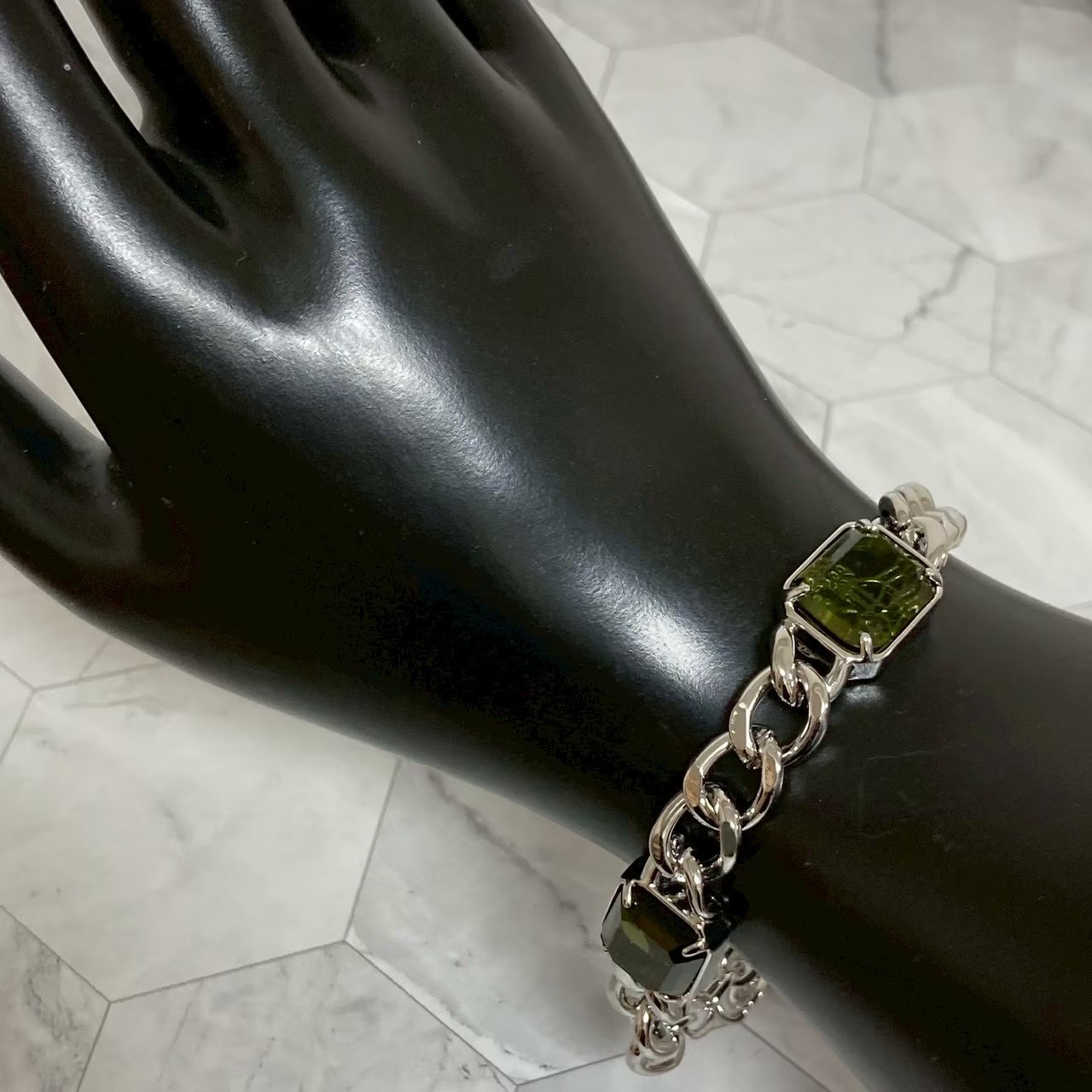 Vivienne Westwood Bracelet Stone 16.5-22cm Silver Green w/Pouch NO BOX
